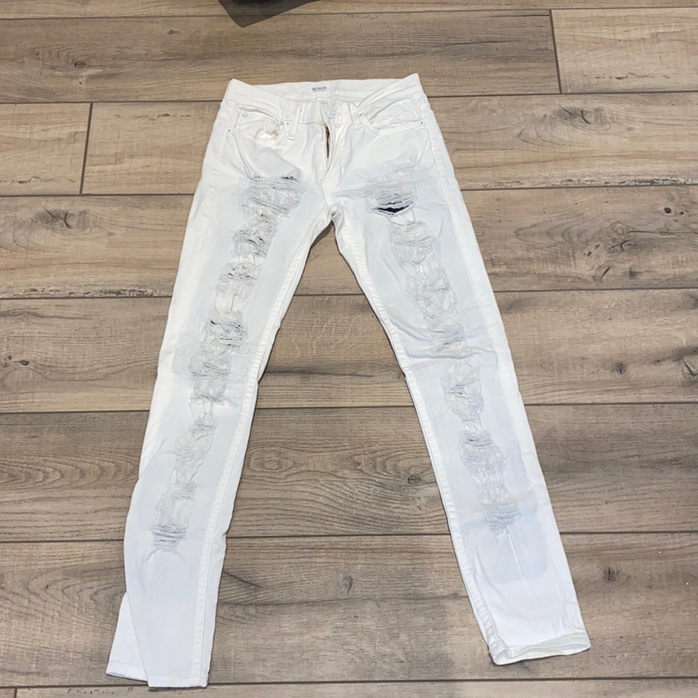 Hudson jeans size 24. Melissa mid-rise skinny distressed jeans. White jeans.